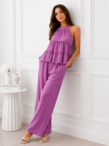 Women's Purple Halter Neck Co-Ord Set