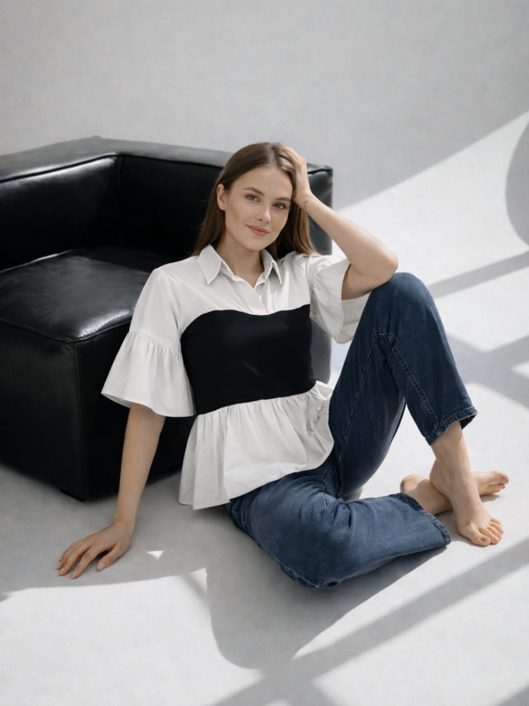 Clobug Women Contrast Panel Peplum Top