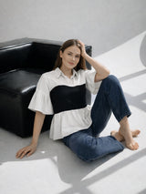 Clobug Women Contrast Panel Peplum Top