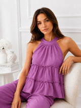 Women's Purple Halter Neck Co-Ord Set