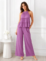 Women's Purple Halter Neck Co-Ord Set