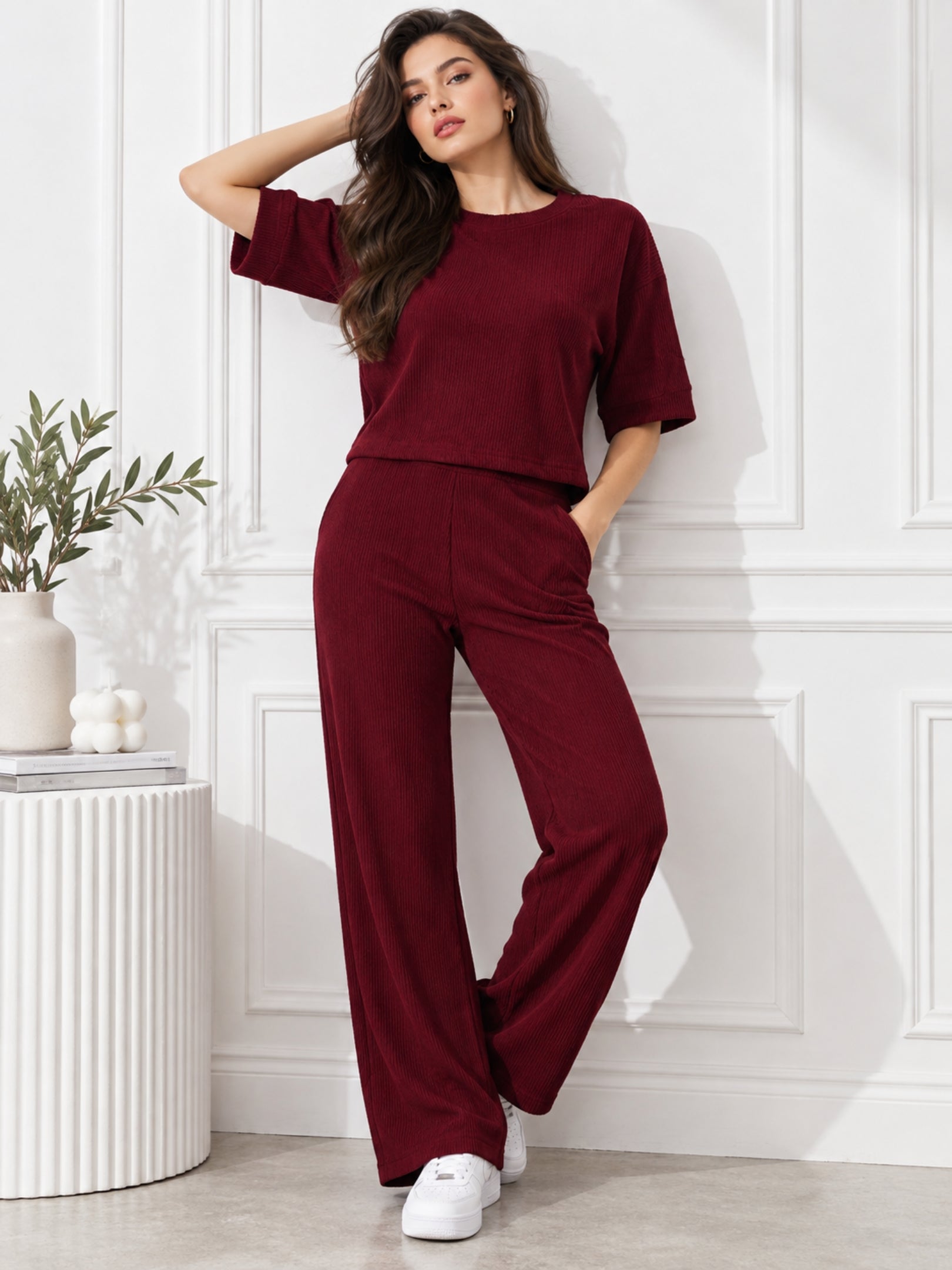 Clobug Crinkle co ord set with Round Neck & Half Sleeve