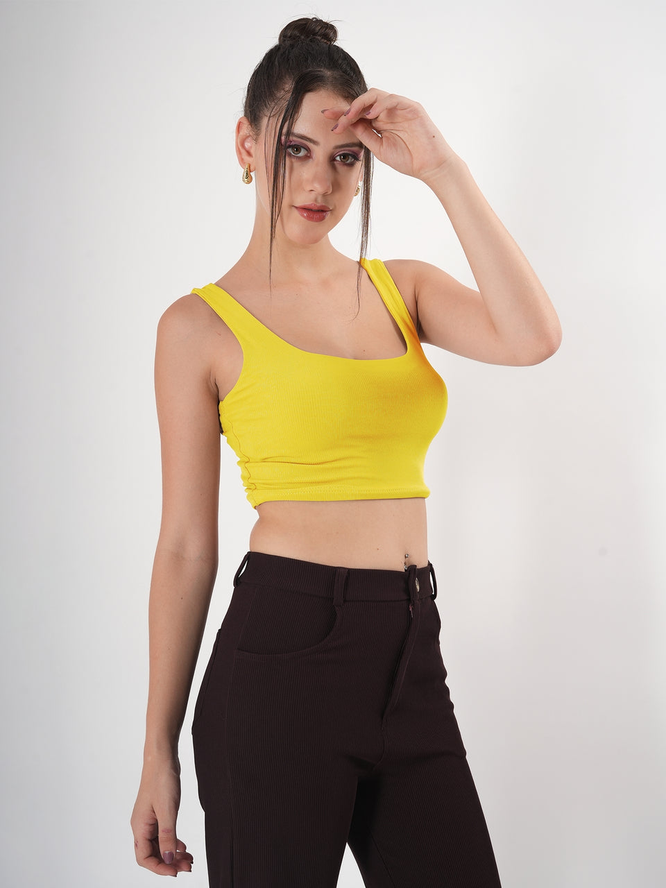 Solid Square Neck Sleeveless Body Fitted Crop Top