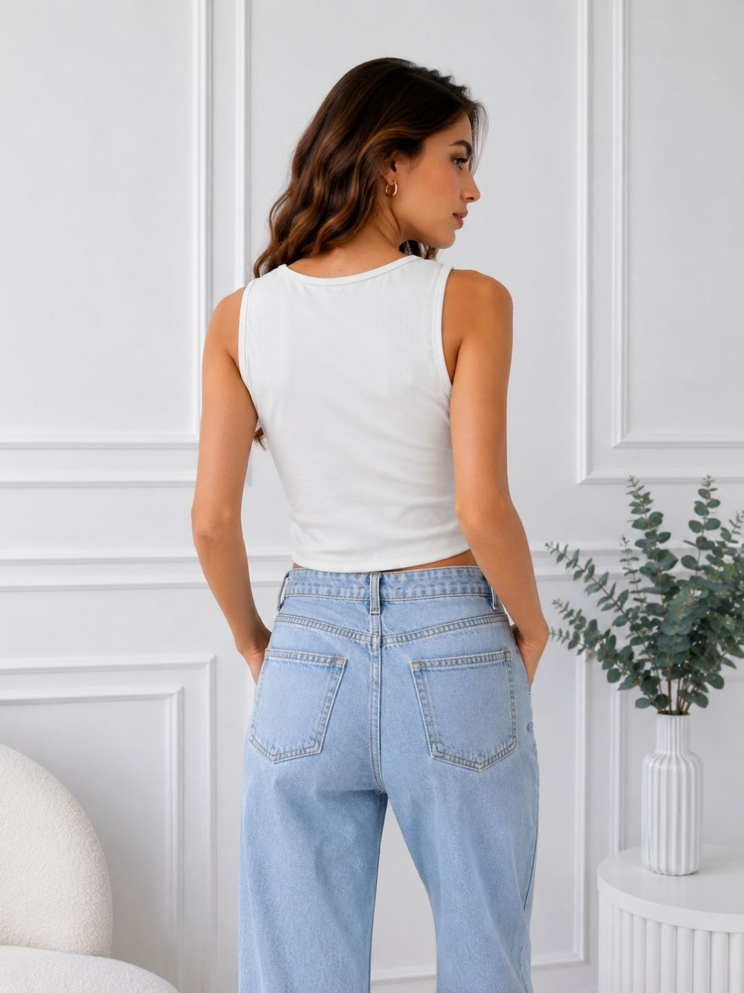 Women's Cotton Blend White Tank Top