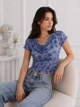 Women Cowl Neck Printed Crop Top