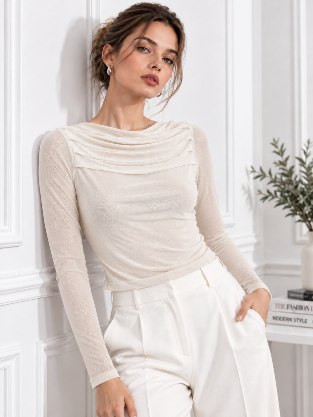 Clobug Women Pink Full Sleeve Mesh Top