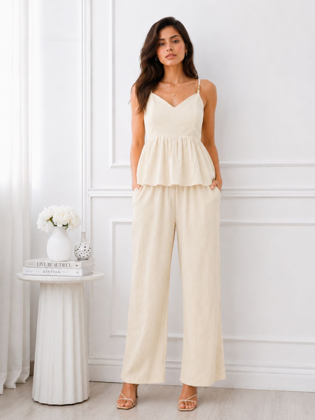 Women's White Sweetheart Neck Co-Ord Set