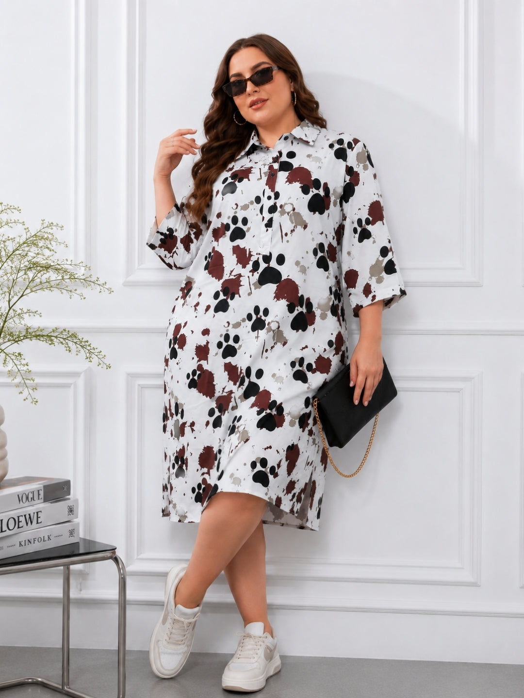 Women's Curve Abstract Print Shirt Dress