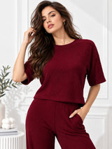 Clobug Crinkle co ord set with Round Neck & Half Sleeve