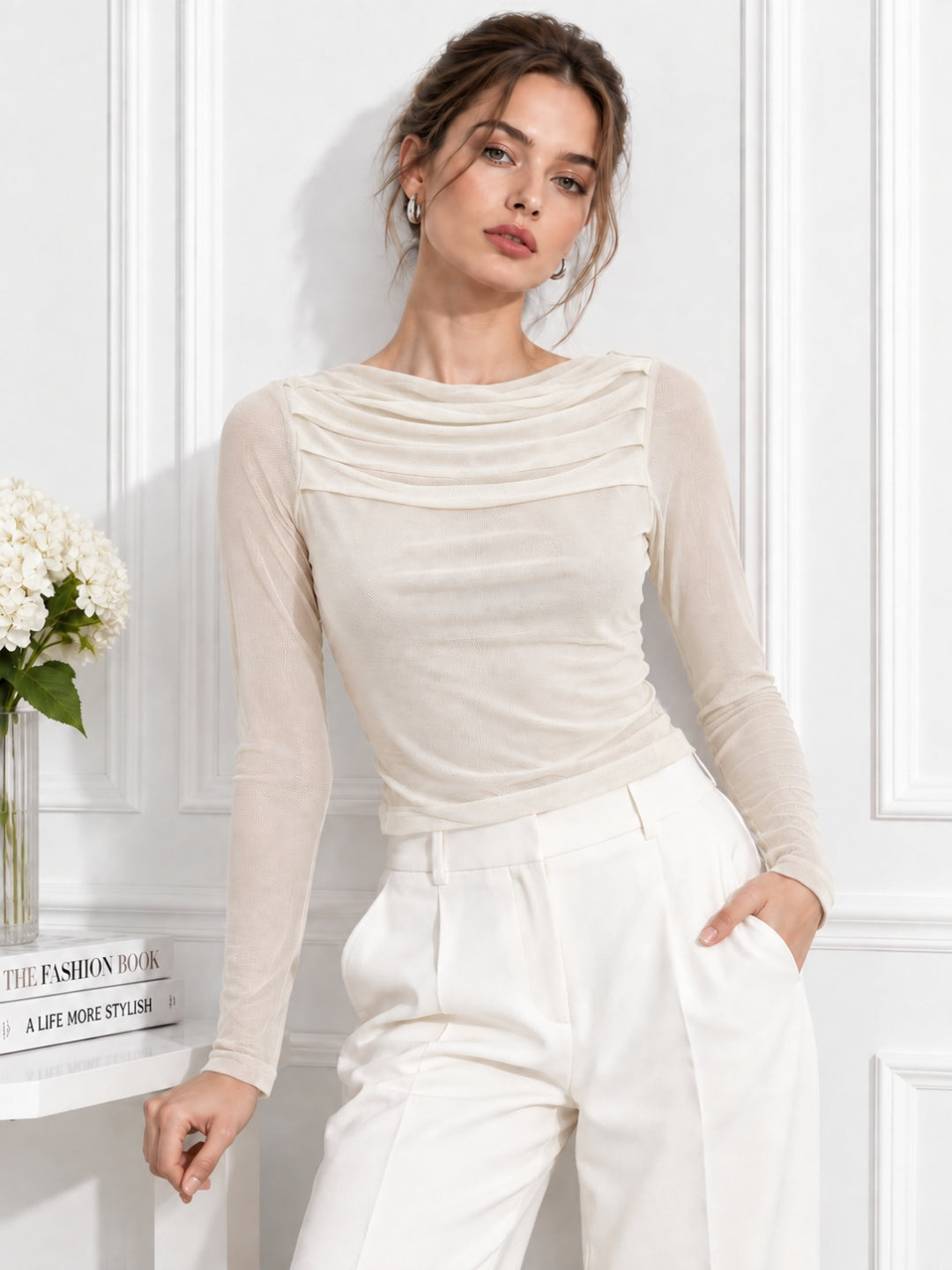 Clobug Women Pink Full Sleeve Mesh Top