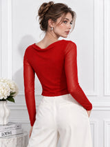 Clobug Women Pink Full Sleeve Mesh Top