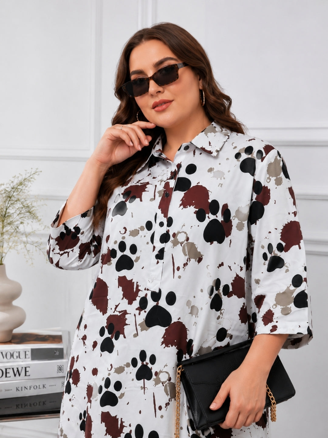 Women's Curve Abstract Print Shirt Dress