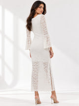 Clobug Elegant Lace Midi Dress – Flare Sleeve Classic Fit