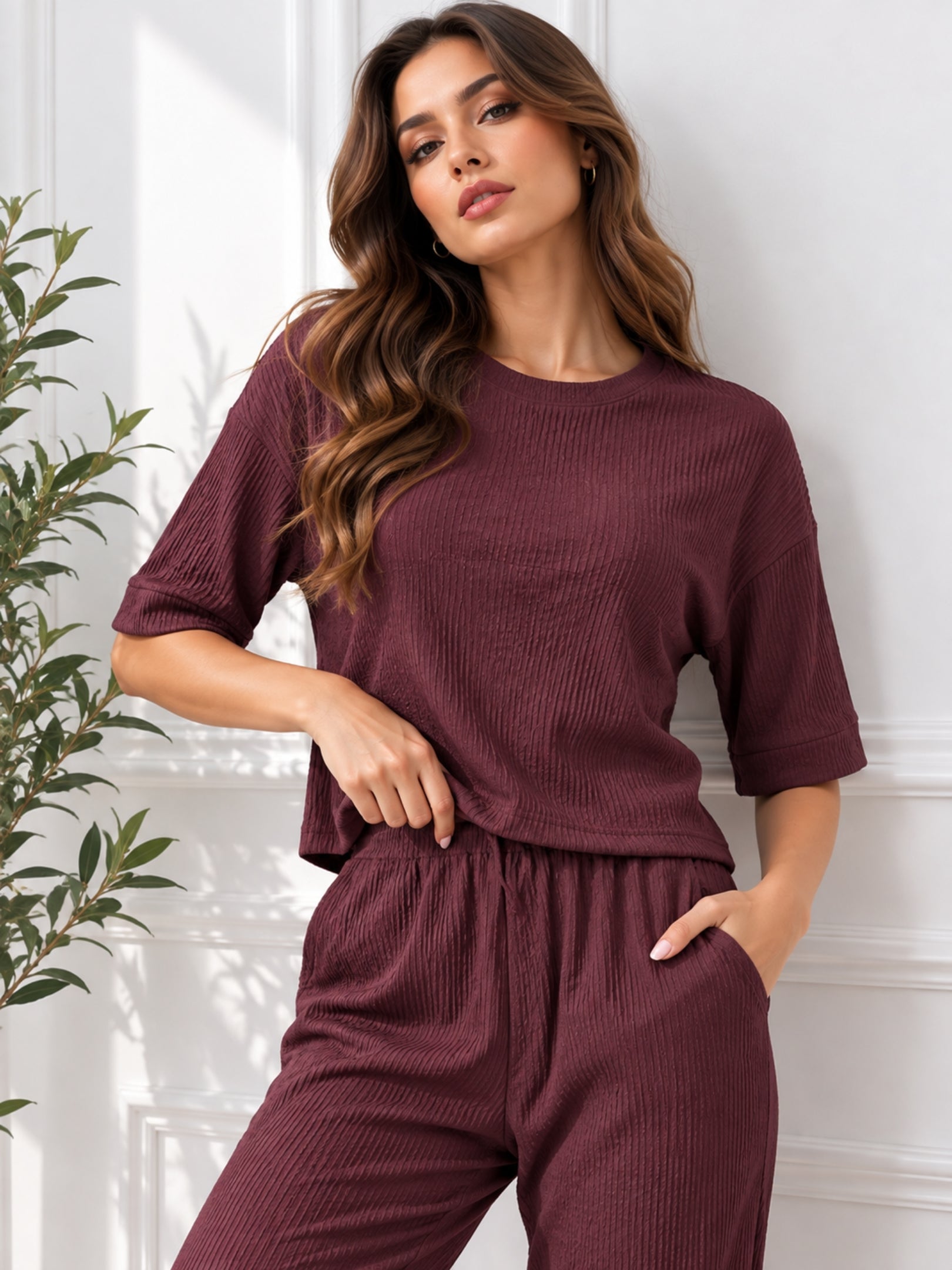 Clobug Crinkle co ord set with Round Neck & Half Sleeve