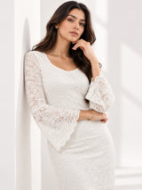 Clobug Elegant Lace Midi Dress – Flare Sleeve Classic Fit
