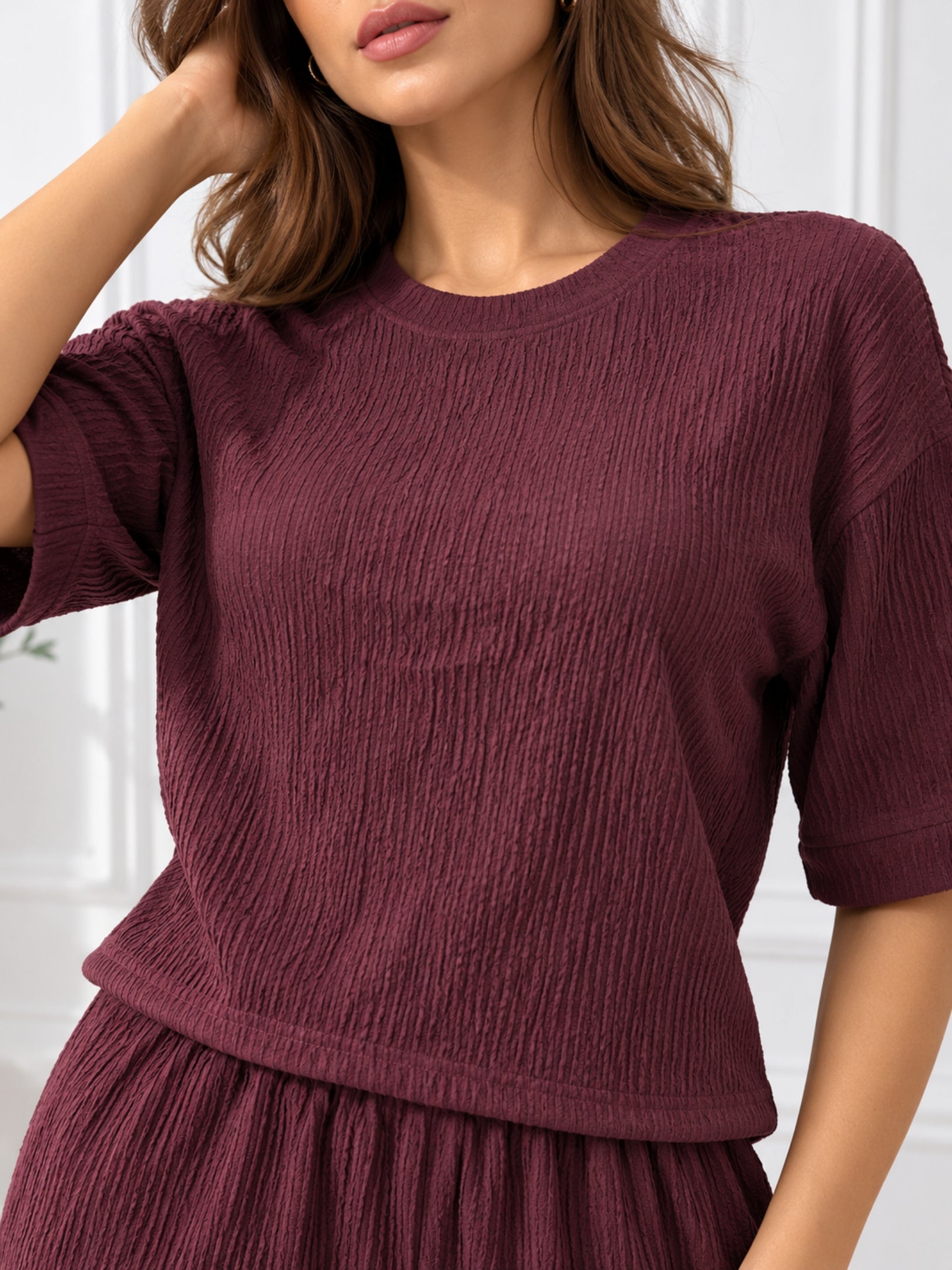 Clobug Crinkle co ord set with Round Neck & Half Sleeve