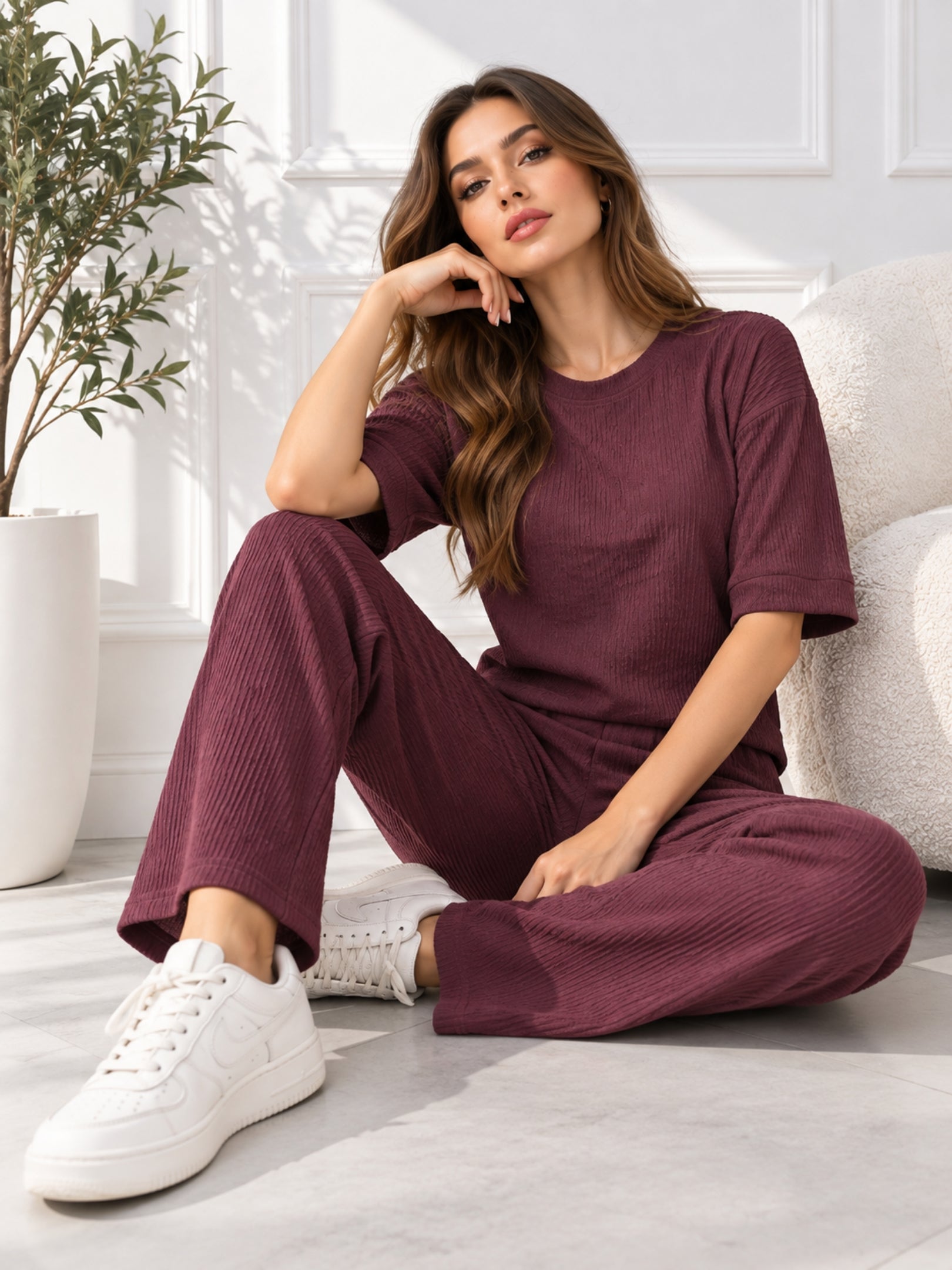 Clobug Crinkle co ord set with Round Neck & Half Sleeve