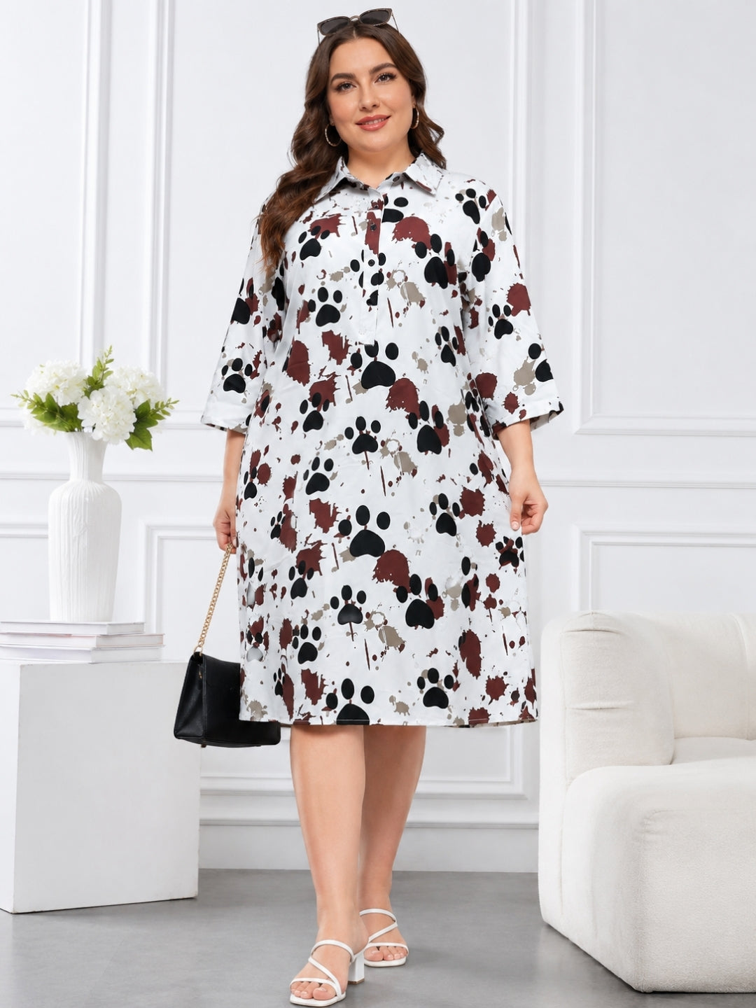 Women's Curve Abstract Print Shirt Dress