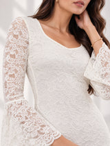 Clobug Elegant Lace Midi Dress – Flare Sleeve Classic Fit