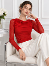 Clobug Women Pink Full Sleeve Mesh Top