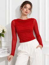 Clobug Women Pink Full Sleeve Mesh Top