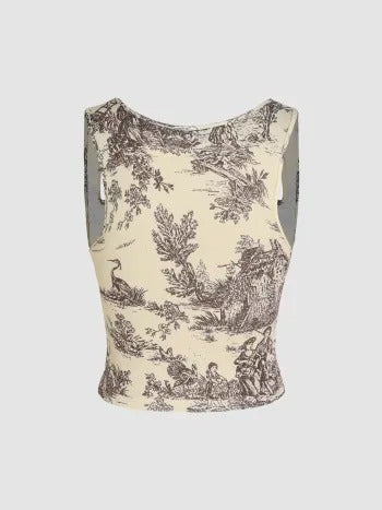 Printed Sleeveless Square Neck Top