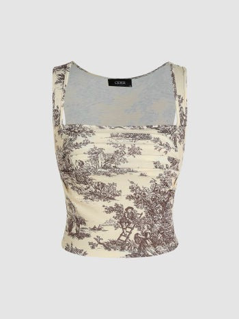 Printed Sleeveless Square Neck Top