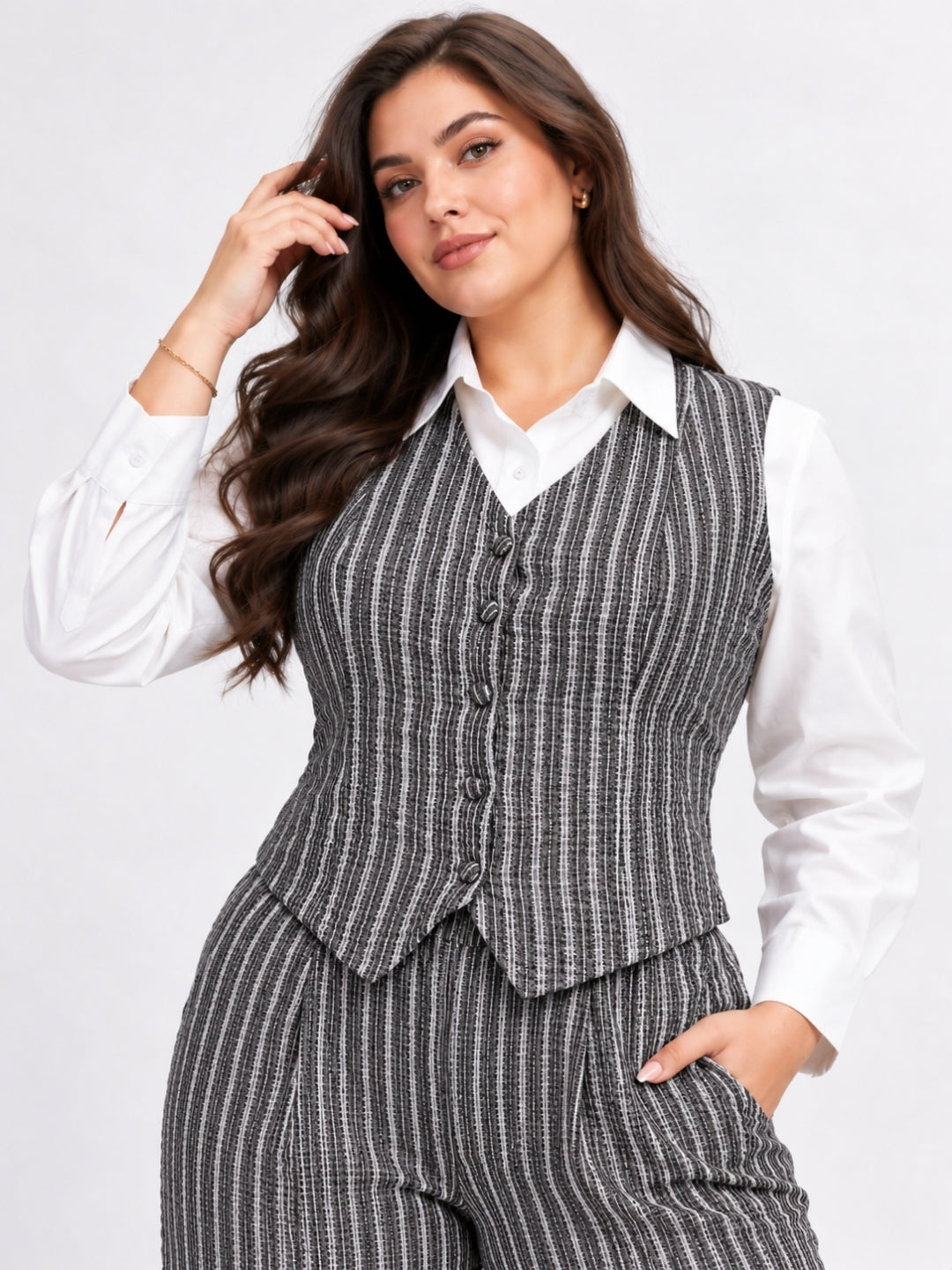Clobug Women Plus Size 3Pc Poly Cotton Linen Co-ord Set