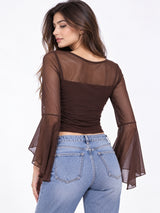 Clobug Women Brown Full Sleeve Crop Top