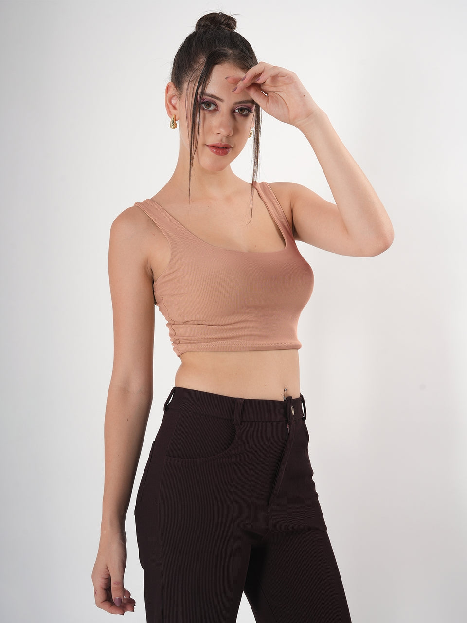 Solid Square Neck Sleeveless Body Fitted Crop Top