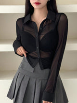 Clobug Women Full Sleeve Mesh Shirt