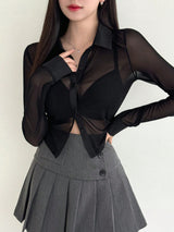 Clobug Women Full Sleeve Mesh Shirt