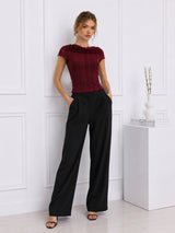 Women Maroon Striped Mesh Top