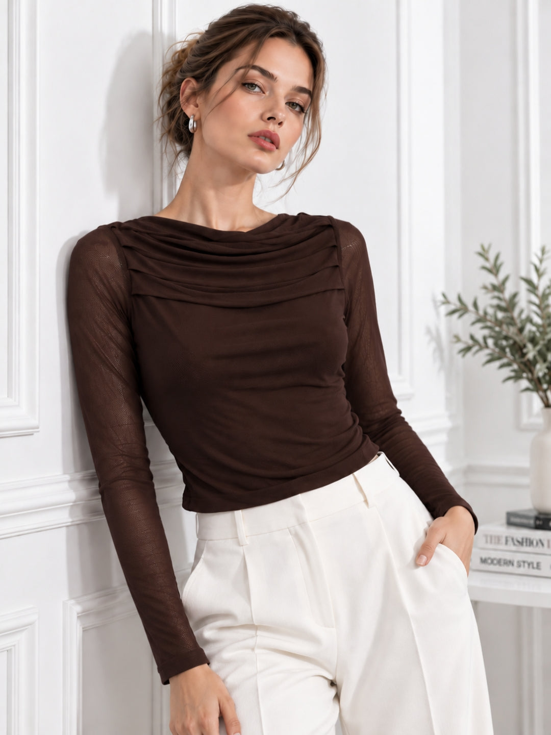 Clobug Women Pink Full Sleeve Mesh Top