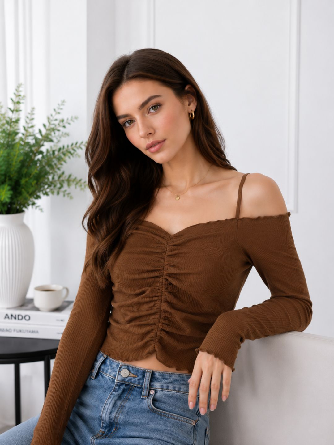 Women's Solid Off-Shoulder Ruched Crop Top
