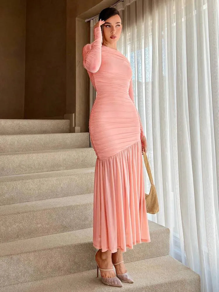 Frilly  Round Neck Maxi Dress