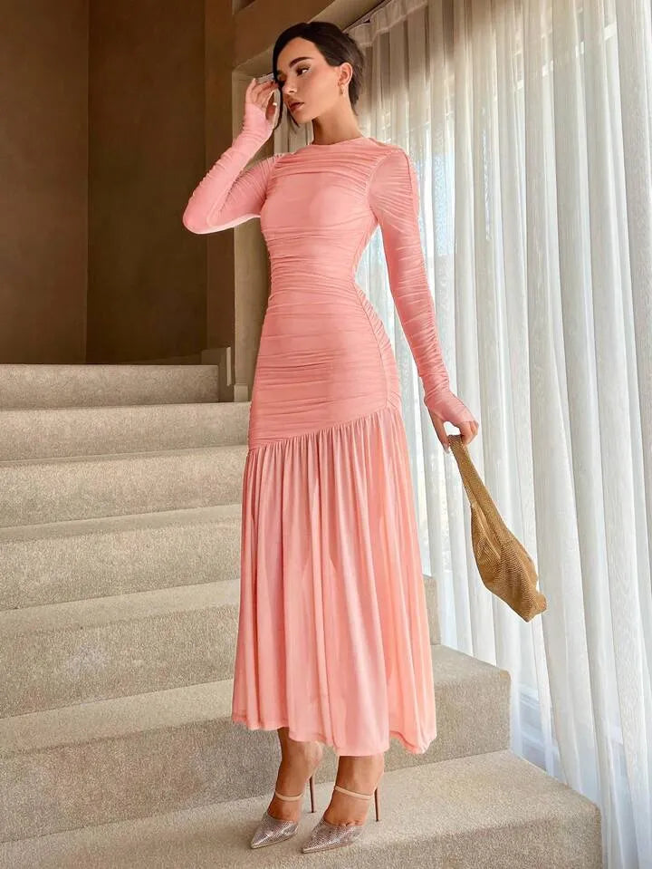 Frilly  Round Neck Maxi Dress