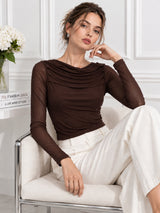 Clobug Women Pink Full Sleeve Mesh Top