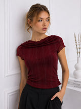 Women Maroon Striped Mesh Top