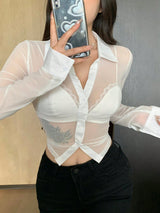 Clobug Women Full Sleeve Mesh Shirt