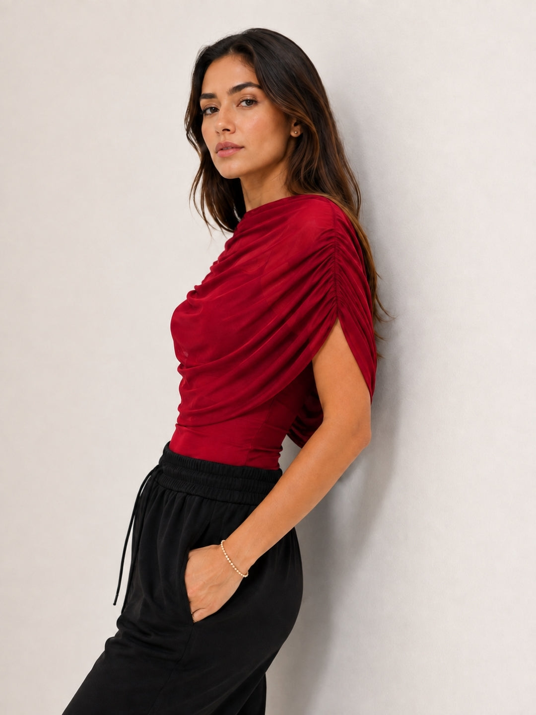 Clobug Women Cape Sleeve Boat Neck Top