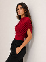 Clobug Women Cape Sleeve Boat Neck Top
