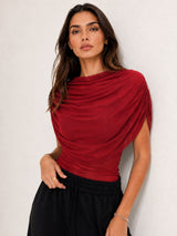 Clobug Women Cape Sleeve Boat Neck Top