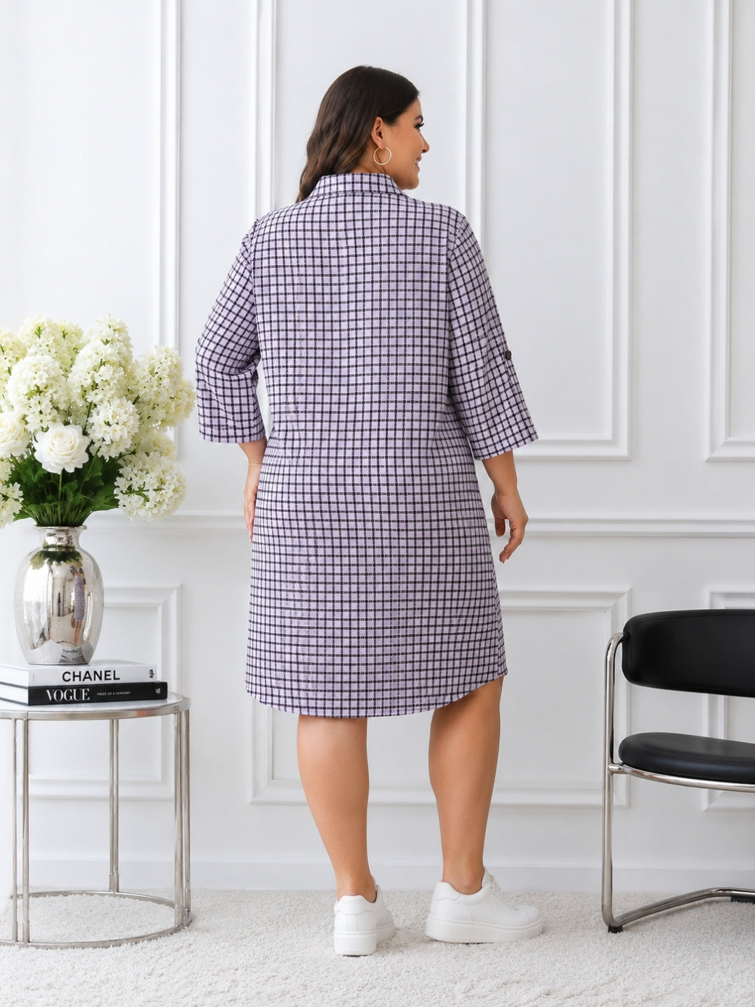 Women's Curve Check Print Shirt Dress