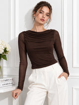 Clobug Women Pink Full Sleeve Mesh Top