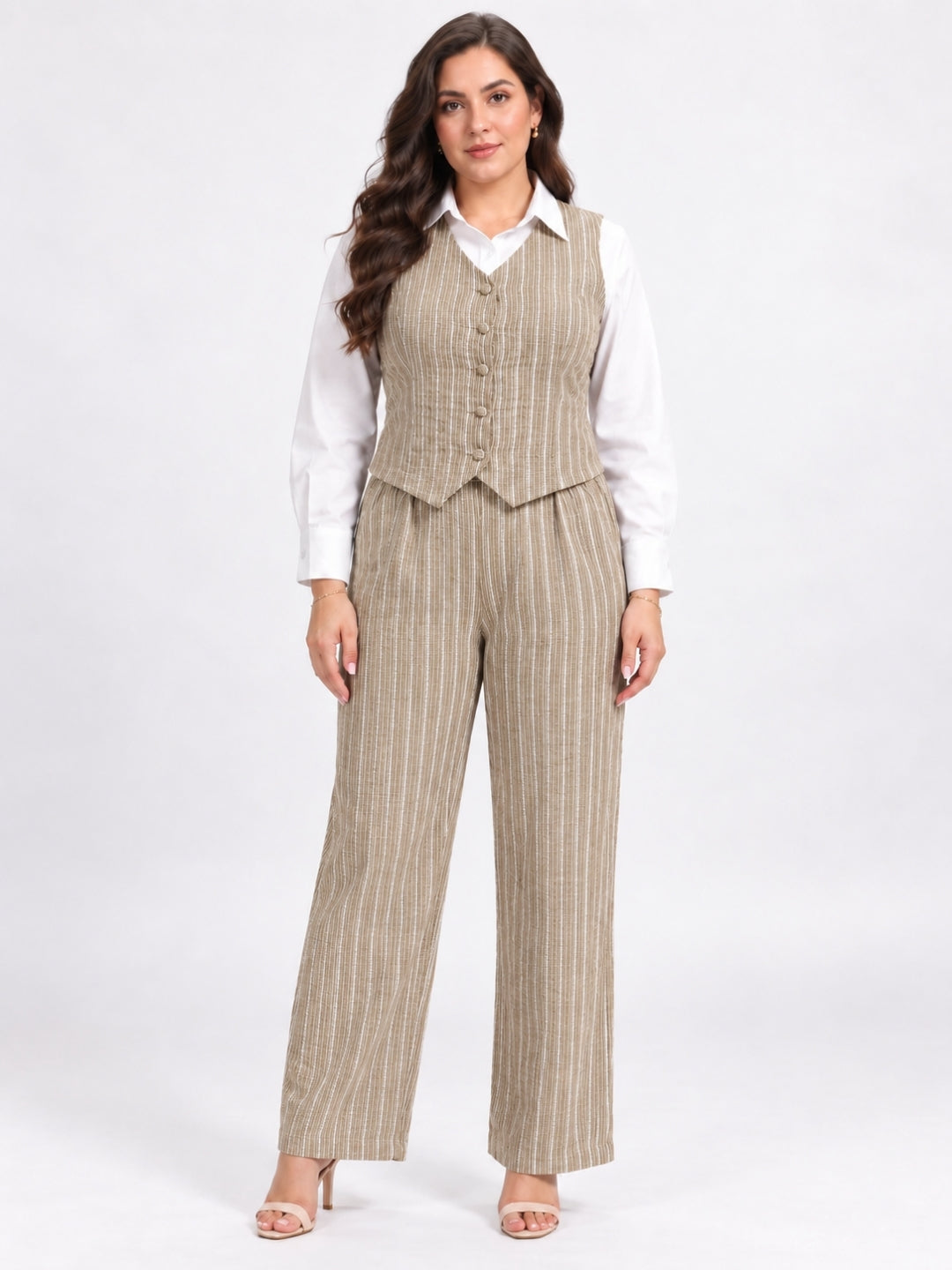 Clobug Women Plus Size 3Pc Poly Cotton Linen Co-ord Set