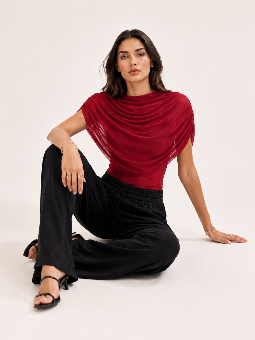 Clobug Women Cape Sleeve Boat Neck Top
