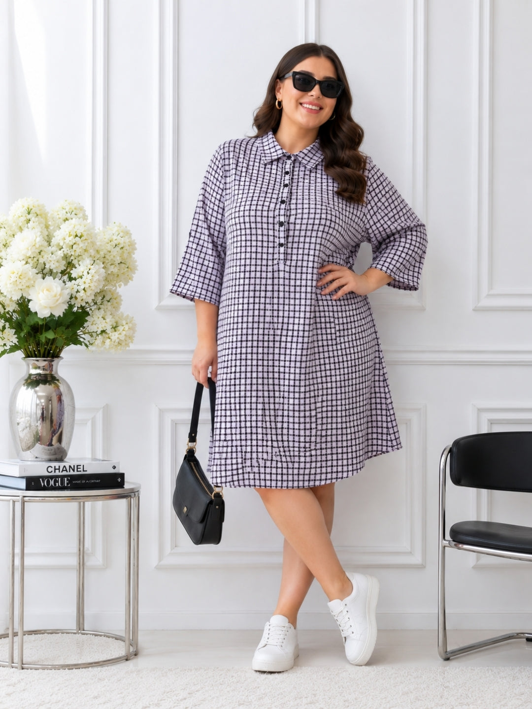 Women's Curve Check Print Shirt Dress