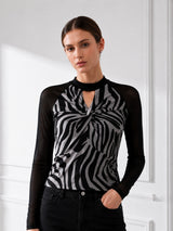 Clobug Women Printed Halter Neck Regular Mesh Top
