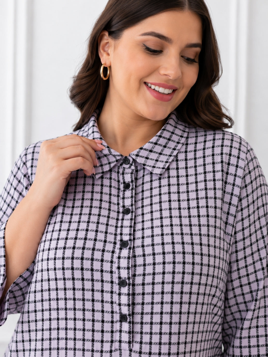 Women's Curve Check Print Shirt Dress